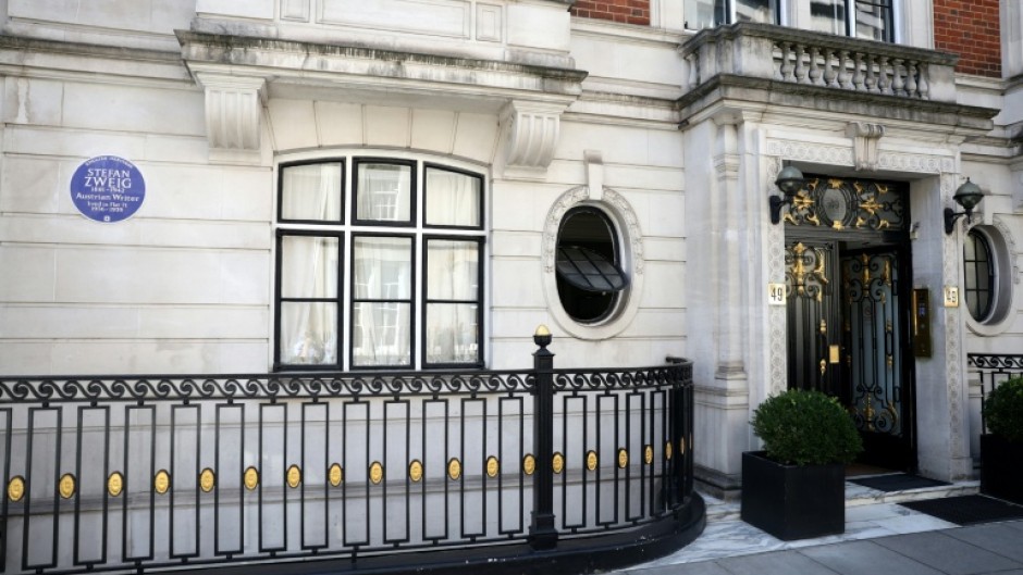 An English Heritage Blue Plaque for Austrian writer Stefan Zweig, is displayed outside a flat on Hallam street, in central London