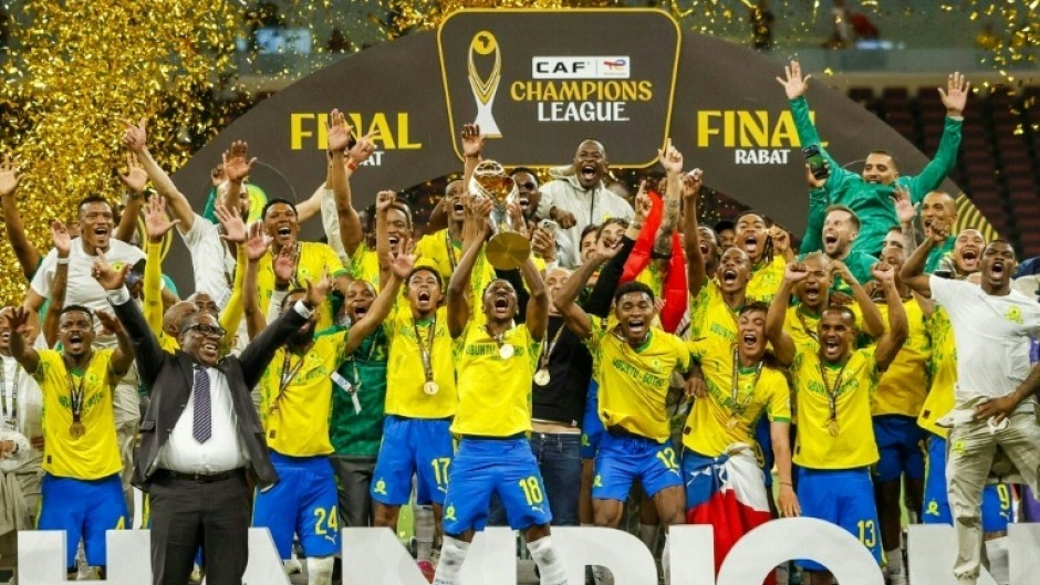 Mamelodi Sundowns celebrate after defeating FAR Rabat in the 2025/26 CAF Champions League final