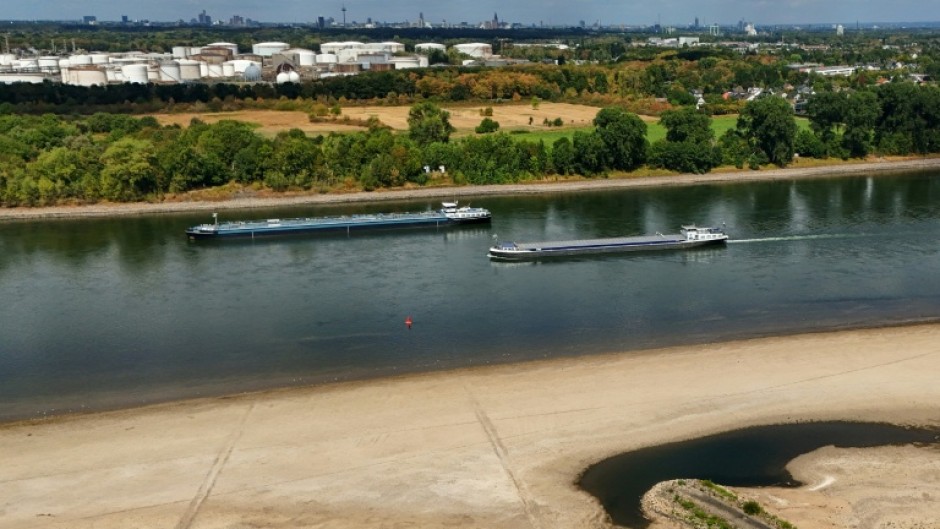 The Rhine river in Germany has dried to a narrow channel in parts