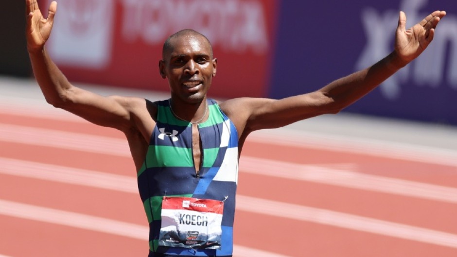 Kenyan-born US runner Jonah Koech was issued a three-year ban for blood doping by the US Anti-Doping Agency and stripped of the 2025 US 1,500-meter title he is shown celebrating