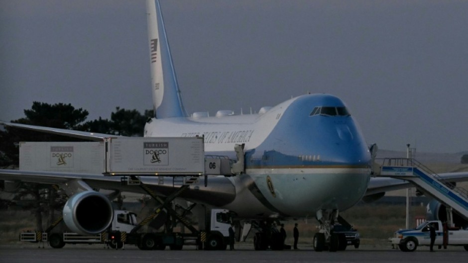 Air Force One prior to Donald Trump's departure from Ankara on July 8 -- though he may have swapped planes via a catering truck due to security threats