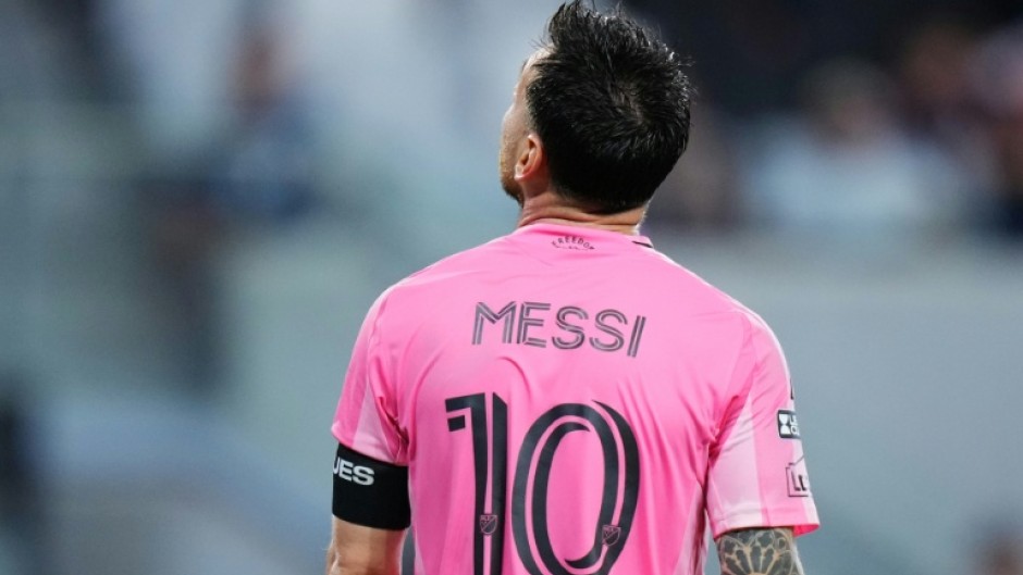 Inter Miami's Argentine superstar Lionel Messi reacts during their Leagues Cup loss to Mexican club Leon