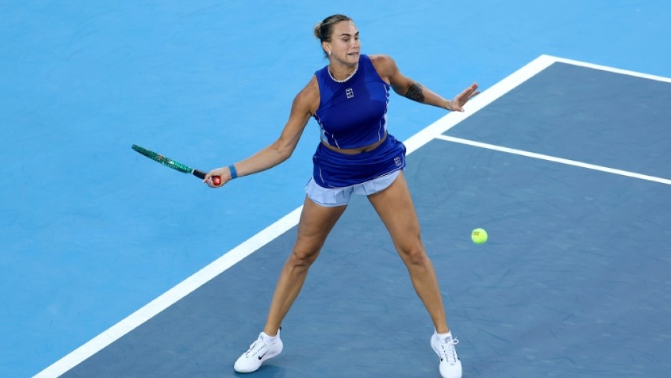 World number one Aryna Sabalenka returns a shot in a victory over China's Wang Xinyu at the WTA and ATP Cincinnati Masters