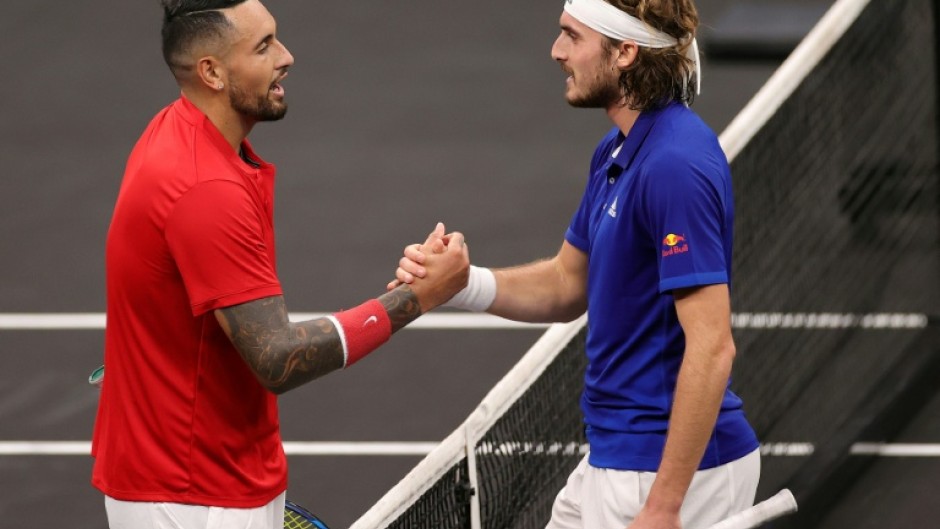 Stefanos Tsitsipas (R) and Nick Kyrgios faced off in the 2021 Laver Cup