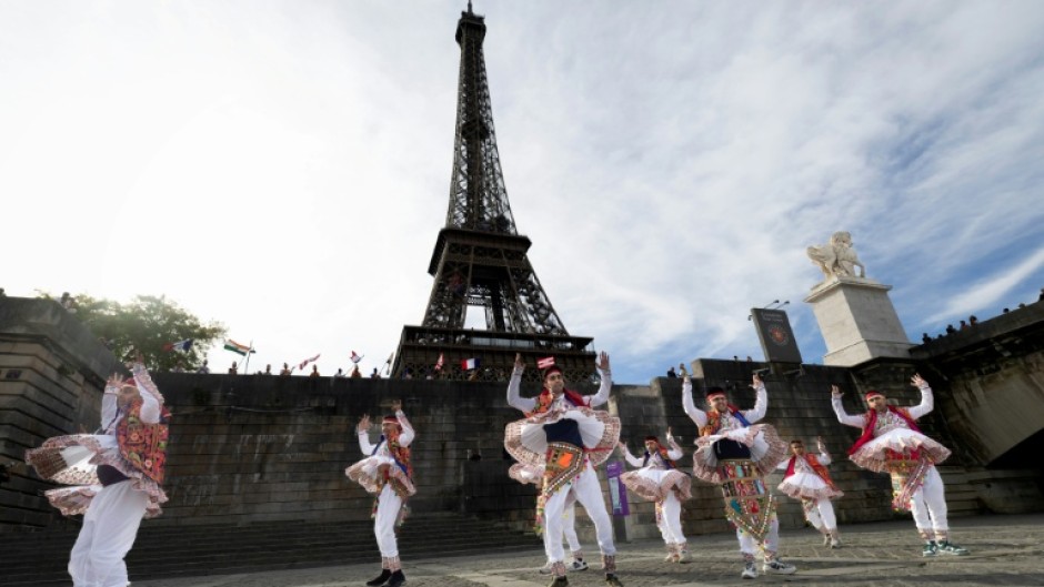 Dancers from the BAPS group performed next to the Eiffel Tower