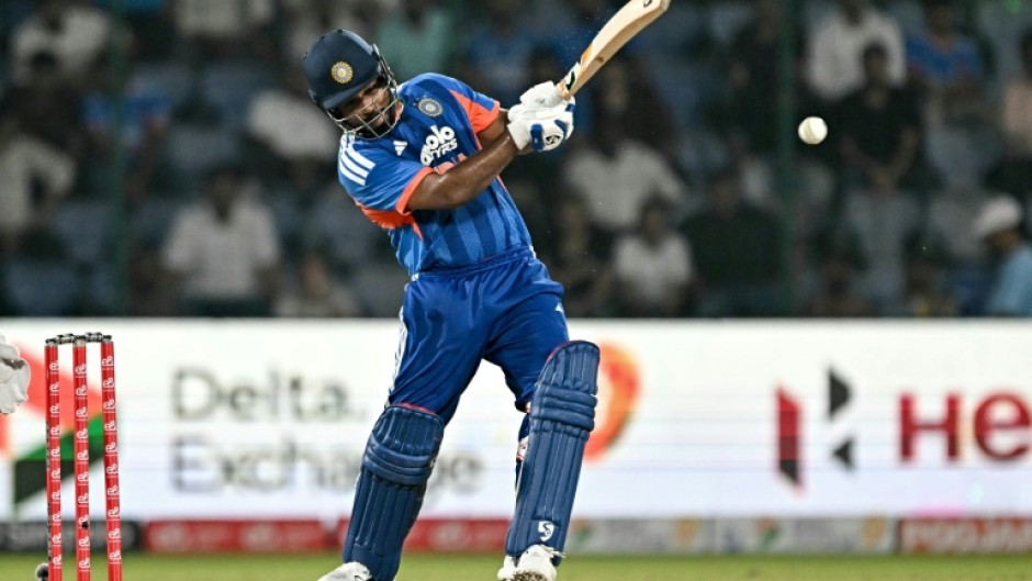 India's Sanju Samson plays a shot during the second T20 against Afghanistan at the Arun Jaitley Stadium in New Delhi