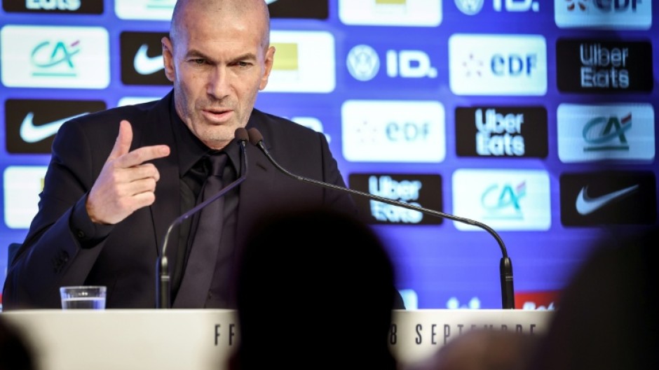 New France coach Zinedine Zidane speaks at a press conference in Paris on Friday after naming his first squad since being appointed