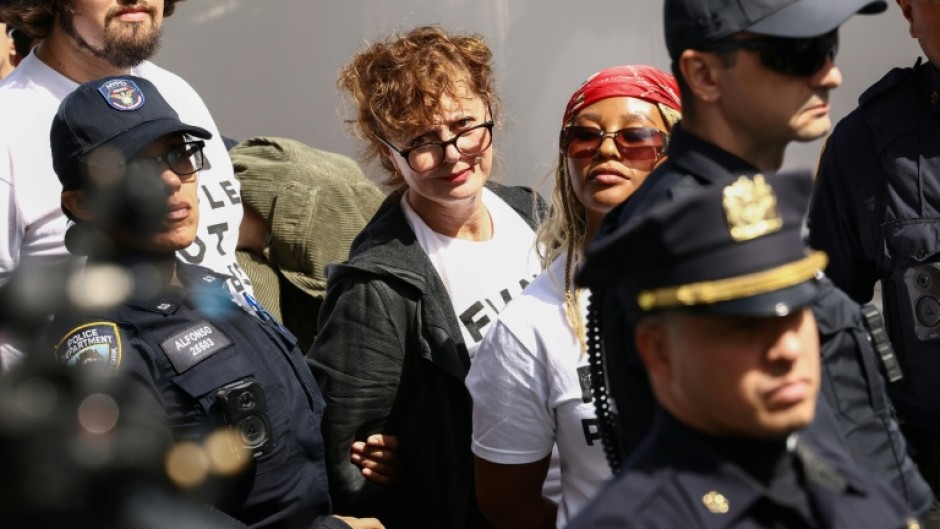 Susan Sarandon was among those apparently detained by New York police as pro-Palestinian demonstrators blocked First Avenue near the United Nations headquarters building, ahead of Israel's Prime Minister Benjamin Netanyahu's address