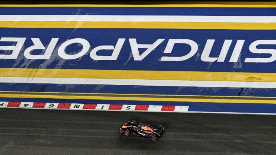 Red Bull's Max Verstappen drives at the Singapore Grand Prix last year, whert he finished second to George Russell's Mercedes