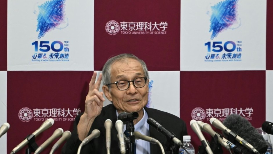 Japanese Nobel laureate Kenso Soai spoke to reporters in Tokyo