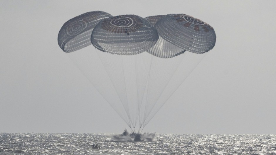This picture provided by NASA shows Crew-12 landing in the Pacific Ocean off the coast of Los Angeles on October 8, 2026