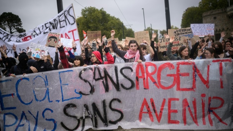 'School without money, country without a future: protesters in the western city of Nantes on Friday