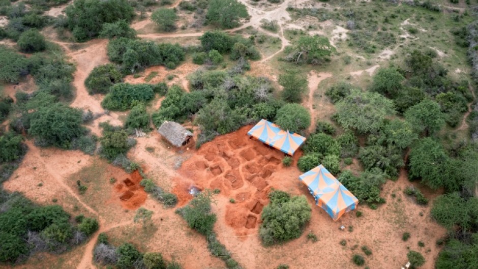 The mass-grave site at the cult compound run by Kenyan self-proclaimed preacher Paul Mackenzie