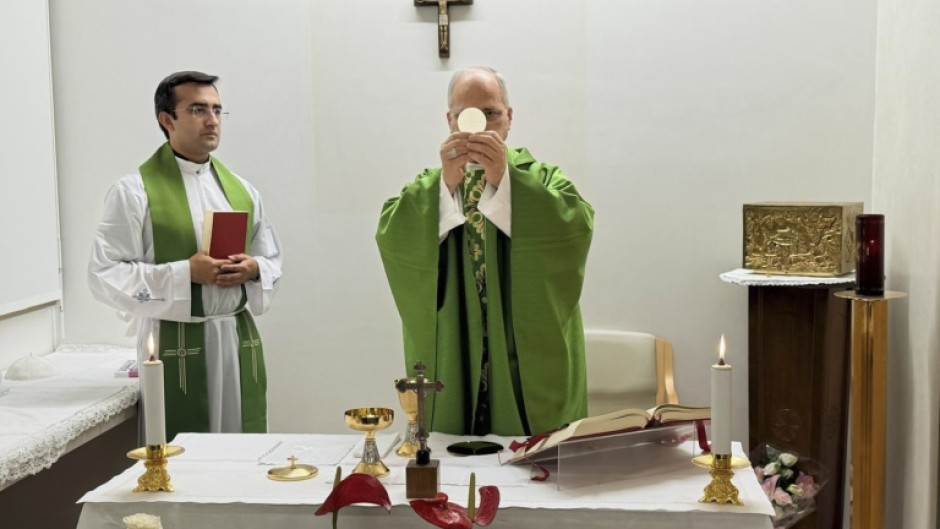 Photos from the Vatican Media showed Pope Leo XIV leading a mass at the Gemelli University Hospital in Rome