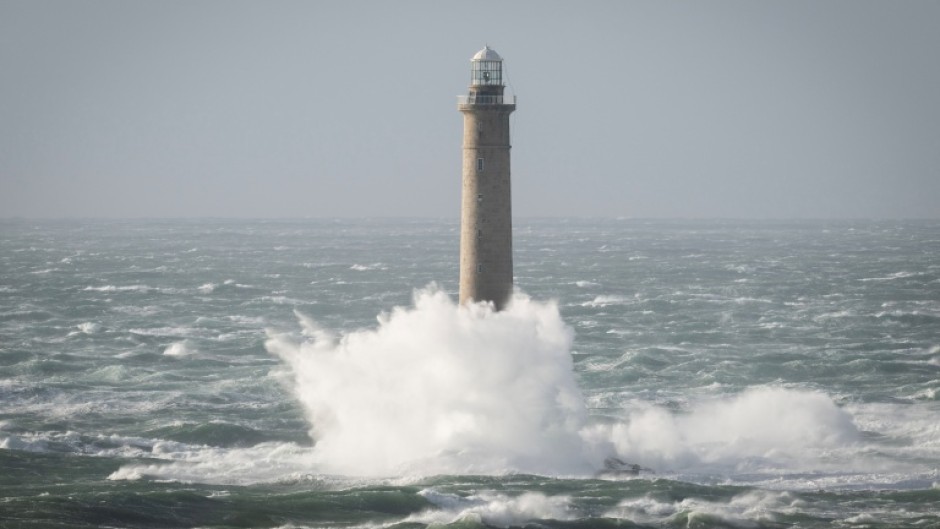 Weeekend storms off the Atlantic battered the French coast including at the Goury lighthouse in Brittany