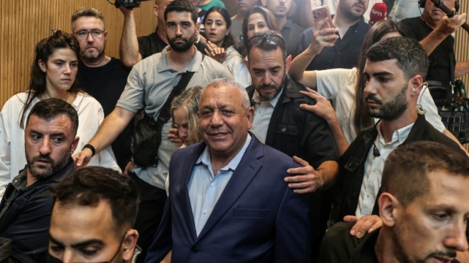 Israeli opposition leader Gadi Eisenkot leaves the polling station after voting in Herzliya