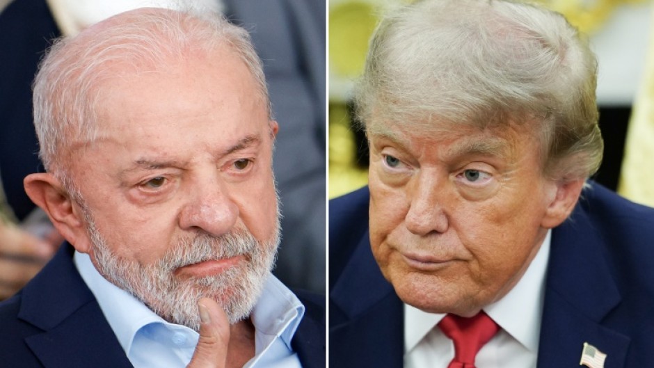 (COMBO) This combination of file pictures shows Brazil's President Luiz Inacio Lula da Silva, who just won a fourth term, and US President Donald Trump