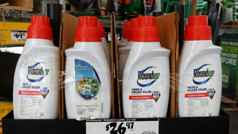 Bottles of Roundup weed killer are displayed on a shelf at a Home Depot store in June 2026 in North Hollywood, California