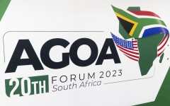 A general view of the logo of the African Growth and Opportunity Act (AGOA). AFP/Guillem Sartorio