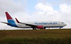 File: A Flysafair plane seen at George Airport. Wikimedia Commons/Bob Adams