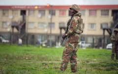 File: A SANDF soldier patrols a street in Hanover Park. AFP/Rodger Bosch