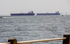 Two crude oil tankers remain anchored on Lake Maracaibo, near Maracaibo, Zulia state, Venezuela. AFP/Alejandro Paredes