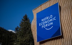 a sign displayed by the World Economic Forum (WEF) on the eve of the WEF annual meeting in Davos. AFP/Fabrice Coffrini