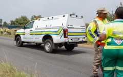 Emergency personnel and police at the scene where a scholar transport vehicle crashed. Gallo Images/Sharon Seretlo