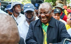 ANC President Cyril Ramaphosa received a warm welcome from the community at the Phela Tribal Office. Twitter/@MYANC