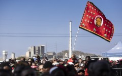 A flag with the image of Economic Freedom Fighters (EFF) leader Julius Malema. AFP/Guillem Sartorio
