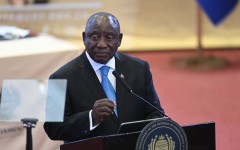 President Cyril Ramaphosa gestures as he delivers the State of the Nation (SONA) address. AFP/Pool