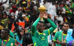 Nicolas Jackson of Senegal celebrates after the AFCON final between Morocco and Senegal. Ulrik Pedersen/NurPhoto via AFP