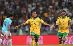 Oswin Appollis celebrates a goal for Bafana Bafana against Panama.