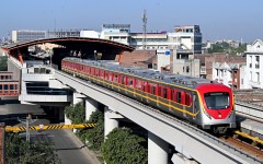 Commuters travel aboard a metro train in Lahore as Pakistan government seeks to promote public transport in response to the global energy crisis triggered by the Middle East war. AFP/Arif Ali