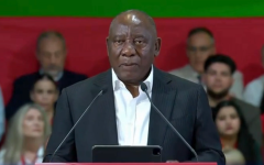 Ramaphosa speaking at the 'In Defence of Democracy' initiative in Spain
