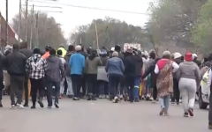 Angry protesters outside the business in Ekurhuleni. 