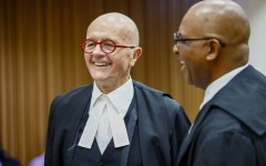 Advocate Wim Trengove and Adv Dali Mpofu share a light moment at the urgent interdict hearing on Phala Phala at Western Cape High Court.  ER Lombard/Gallo Images