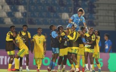  South Africa celebrating after their victory during the Women's Africa Cup of Nations, FIFA World Cup Play-Off match between South Africa and Nigeria. Zamani Makautsi/Gallo Images