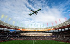 SA Airlink plane flying over DHL Stadium. Johan Orton/Gallo Images