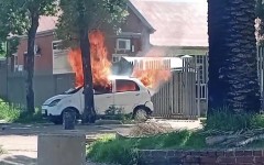 A vehicle has been torched in the Constitutional Hill Human Rights Precinct. Supplied