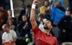 Winning moment: Novak Djokovic celebrates vicotry over Pierre-Hugues Herbert