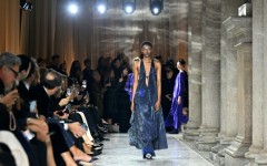 Models walked under the historic portico of the Pinacoteca di Brera gallery