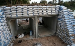 Displaced residents rest in a bunker in Thailand's Surin province