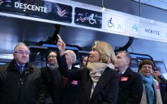 The head of the Ile-de-France region, Valerie Pecresse, attends the launch of the first urban cable car outside Paris