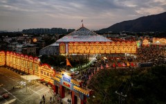 An aerial view shows the record-breaking bamboo structure for staging rituals and performances