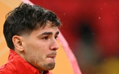 Brahim Diaz, replaced after his penalty miss, looks on from the bench as Morocco lose the Africa Cup of Nations final football to Senegal