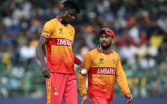 Zimbabwe captain Sikandar Raza (right) and quick bowler Blessing Muzarabani