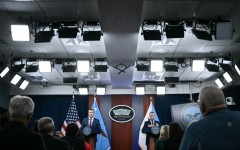 (L/R) US Defense Secretary Pete Hegseth and the Chairman of the Joint Chiefs of Staff General Dan Caine briefed reporters in Washington on the progress in the war