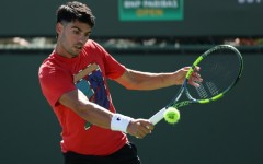 World number one Carlos Alcaraz of Spain practices before the Indian Wells ATP/WTA Masters 1000