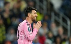 Argentine superstar Lionel Messi of Inter Miami reacts after a missed shot as he failed to score his 900th career goal in a 0-0 CONCACAF Champions Cup draw at Nashville in the first leg of their round-of-16 matchup